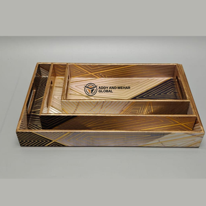 ชุดถาดเสิร์ฟเคลือบสีขาวลายเรขาคณิต 3 ชิ้น – ถาดซ้อนกันได้ ทำจาก MDF และกระดาษ ปลอดภัยสำหรับอาหาร ดีไซน์ทันสมัย หรูหรา เหมาะสำหรับห้องครัว ห้องรับประทานอาหาร และตกแต่งบ้าน - Product Image 1