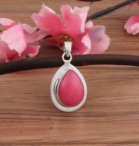 Pendentif en jade rose naturel, argent sterling 925 plaqué platine, collier avec breloques vintage, bijoux fins faits à la main, unisexe, vente en gros - Product Image 3