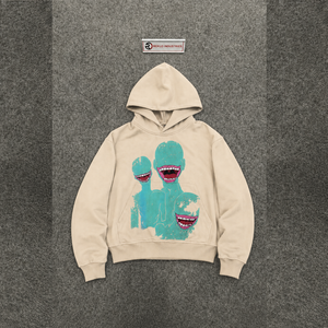 Sudadera con Capucha Oversize Beige con Gráficos Estilo Urbano Moderno, Ropa Urbana Beige de Moda, Diseño con Bolsillo Frontal, Corte Regular - Product Image 5