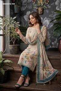 Beautiful Cotton Linen with Simar Print & Hand <b>Beads</b>-Cut work Readymade Kurti-Pant & Printed Dupatta Collection Indian Supplier - Product Image 3