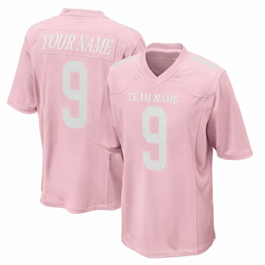 Camiseta de Fútbol Americano Rosa Personalizada, Sublimada, de Poliéster, Manga Corta, Transpirable, con Nombre del Jugador, para Tallas Grandes, de Secado Rápido, para Deportes - Product Image 1