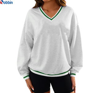 Sweat-shirt à col en V imprimé et brodé avec logo personnalisé, pour femme, décontracté, à manches longues, coupe ample, streetwear, parmi les plus vendus - Product Image 4