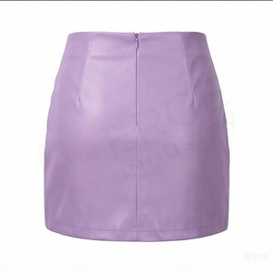 Women Purple PU Leather Mini <b>Skirt</b> High Waist Shiny Solid Wrap Design Sexy <b>Short</b> A Line <b>Skirt</b> - Product Image 2