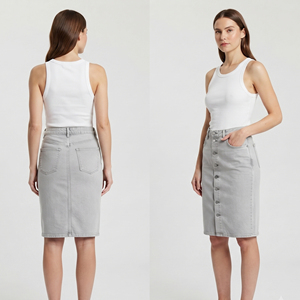 Manufacture Knee Length Denim Skirts Women <b>Button</b> Down Jeans Fashion Skirts Women's Casual Fashion Style Denim Jeans Skirt - Product Image 1