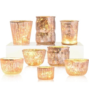 Portavelas de Vidrio Art Deco Moderno, Dorado, Impermeable y Duradero, Ecológico, Autoadhesivo para Uso en Interiores, Sala de Estar - Product Image 1