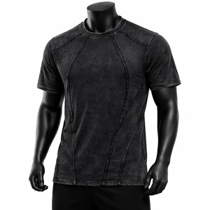 <b>Vintage</b> Washed Panel Seam Ringer Streetwear Short Sleeve T Shirt Customized Premium Feel 300GSM <b>French</b> Terry Breathable T Shirt - Product Image 4