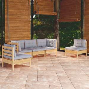 Conjunto de Muebles de Jardín de Madera de Pino Maciza en Gris, Tela 100% Poliéster, Muebles de Exterior Duraderos y Elegantes - Product Image 1