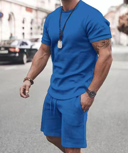 2026 OEM Custom Unisex Men's <b>Twin</b> <b>Set</b> 2-Piece Short Knitted T-Shirts and Shorts with Printed Pattern - Product Image 6