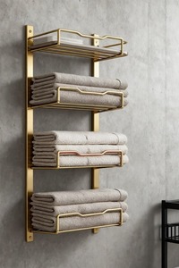 M F INTERNATIONAL EXPORTS Porte-serviettes mural moderne en métal, forme rectangulaire, résistant à la rouille, accessoire de salle de bain, double niveau - Product Image 4