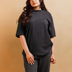 New Article Women's Black Oversized Crew Neck T-<b>Shirt</b> Short Sleeve Loose Fit 100% Cotton Jersey Breathable <b>Flame</b> Logo Print - Product Image 4