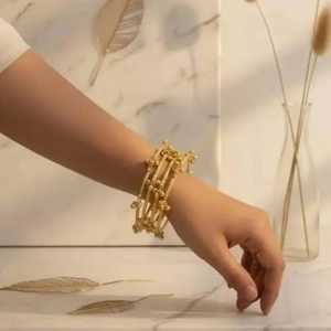 Latest Designs 8 Piece Set Golden Kashmiri Jhumki Shining <b>Bangles</b> Bridal Wedding Party Wear Premium Wholesale Price By Star Impe - Product Image 3