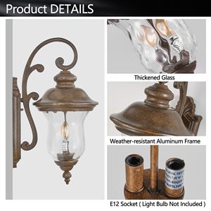 Lámpara de Pared Exterior Vintage de 22 Pulgadas de Alto, Resistente a la Intemperie, con Pantalla de Vidrio Transparente, Lámpara de Pared Impermeable - Product Image 6
