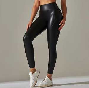 Leggings en similicuir vert uni à taille haute, longueur intégrale, tricotés, extensibles, sportifs, toutes saisons - Product Image 6