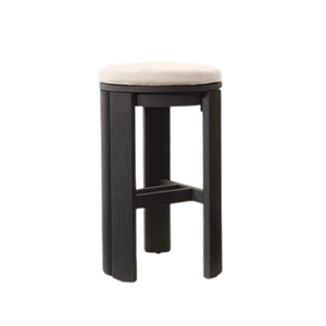 Contemporary Outdoor Bar <b>Stool</b> Solid Teak Premium Round Cushion Seat Fluted Wood Frame Durable Patio Seating for Hotel Bar - Product Image 4