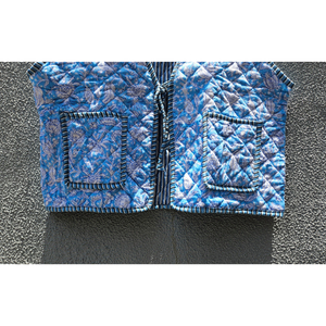 Chaleco Acolchado de Algodón con Estampado Floral Azul, Chaqueta con Cintura Ajustable con Cordón para Mujer, Ropa Exterior Informal, Regalo para Ella - Product Image 5