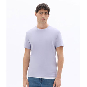 T-shirt en jersey de coton violet clair pour homme, col rond, manches courtes, coupe classique, décontracté, uni, coupe classique, col rond, 100% coton - Product Image 1
