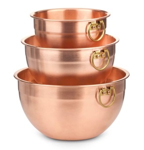 Luxury <b>Copper</b> Stainless Steel Mixing Bowl Set With Brass Ring <b>Handles</b> Modern <b>Kitchen</b> Serving Prep Bowl Collection - Product Image 1