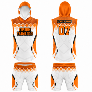 Ensemble short et sweat à capuche sans manches personnalisé par sublimation pour homme – Nom du joueur, numéros d'équipe, motif – Polyester/Coton, séchage rapide, Football - Product Image 4