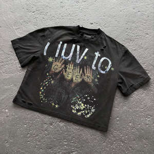 Camiseta Oversize Gráfica Boxy de Algodón Pesado con Pedrería, Estilo Streetwear Personalizado, Lavado Ácido de Alta Calidad, Vintage - Product Image 3