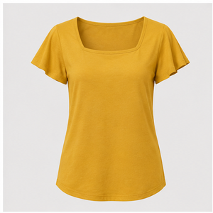 เสื้อยืดคอกลมแขนสั้นสีเหลืองทองสำหรับผู้หญิง WTS-0036 - Product Image 1