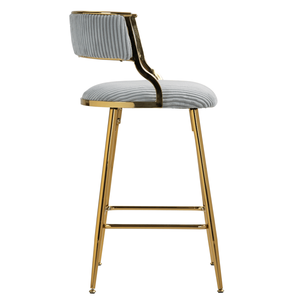 Set di 2 Sgabelli da Bar per Isola Cucina in Corduroy da 26FT con Base Cromata Dorata e Poggiapiedi per Uso Bar - Product Image 2