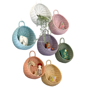 Woven Wall <b>Basket</b>, Faux Wicker <b>Egg</b> Shaped Hanging <b>Basket</b>, Colorful Nursery Organizer for Toys, Books & Plants - Product Image 3