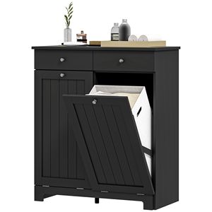 Moderno Mobile Portabiancheria Nero per Bagno e Cucina, Ecologico, con 2 Cestelli Ribaltabili e 2 Cassetti - Product Image 1