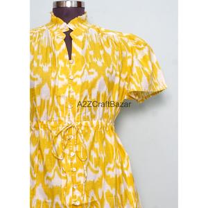 Robe mini pour femme en coton 100% tricoté à la main, moderne, col en V, manches courtes, taille haute, coupe évasée, imprimé floral numérique, lavable - Product Image 3