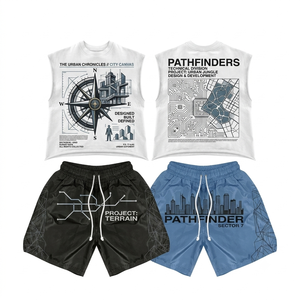 Ensemble assorti de vêtements pour homme : débardeur graphique Cyber Techwear personnalisé et short de sport en mesh à rayures latérales - Product Image 5