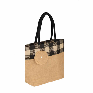 Bolsa de Yute Mediana con Patrón Geométrico, Cierre de Cremallera, Asa Superior, Ecológica, para Compras y Uso Diario - Product Image 1