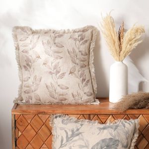 Cuscino Decorativo in Lino Marrone Stampato con Frange e Cuscino da Divano - Product Image 5