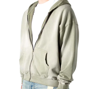 Sweat-shirt zippé à capuche vert olive pour homme, coupe oversize, décontracté, en polaire, avec poches, tricoté, pour l'automne, en polyester - Product Image 5