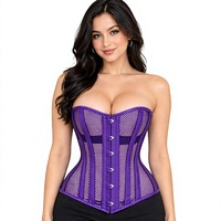 Corset Bustier Sculptant Violet Sans Bretelles en Maille, Personnalisable OEM, avec Fermeture à Crochets et Œillets, Effet Gainant et Maintien Ferme pour Femme - Vente en Gros