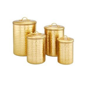 Top Selling Metal Gold Color Sugar Coffee And Tea <b>Kitchen</b> <b>Storage</b> <b>Container</b> Box With Different Sizes Tin Pots - Product Image 1
