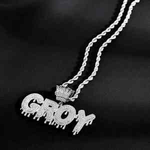 Collar con colgante de letra personalizada Luxira Jewels de plata 925 con moissanita, chapado en rodio, estilo Hip Hop religioso - Product Image 1