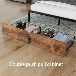 <b>LED</b> <b>Lights</b> Upholstered King Size Bed Frame with 2 Storage Drawers Charging Station No <b>Box</b> Required - Product Image 6