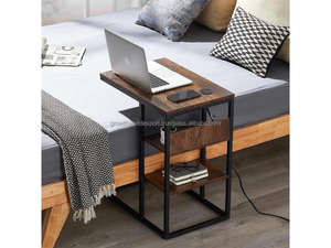 Compact Wooden Laptop Table Rustic Wooden Bedside Table Multipurpose Side Table with Shelves Contemporary Wooden Accent Table - Product Image 3