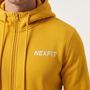 Men’s Yellow Tracksuit Set Full <b>Zip</b> <b>Hooded</b> Jacket & Tapered Jogger Pants with Contrast Stripe Detail - Product Image 6