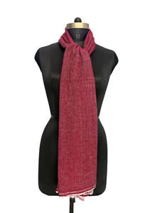 Exclusive Burgundy Twill Striped Stole for Women, 28x80 Inch Handmade <b>Wool</b> Acrylic Scarf, Soft Winter Fiber Elegant <b>Wrap</b> Shawl - Product Image 4