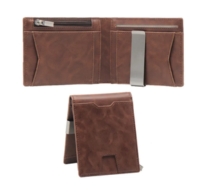 High Quality Men's Crazy Horse Genuine Leather Wallet Custom Mini Smart <b>Slim</b> <b>Card</b> <b>Holder</b> Lightweight Fold Closure Short Length - Product Image 2