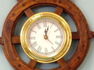 Wood and Brass Ship Wheel <b>Clock</b> 12 Inch Nautical Wall <b>Clock</b> Decorative Marine Steering Wheel <b>Clock</b> for Home <b>Office</b> Beach House - Product Image 4