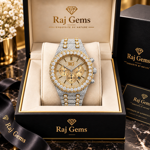 Raj Gems Iced Quartz Chronograph <b>Watch</b> 41mm Diamond Bezel Stainless Steel Band Luxury Men's Analog-<b>Digital</b> Glass 20mm - Product Image 1
