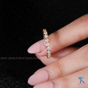 14K Yellow Gold Round Lab Grown Diamond Half Eternity Wedding Band Stackable Shared Prong Anniversary Ring For Women Bridal - Product Image 3