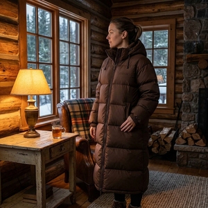 Manteau long matelassé marron unisexe ONEAPEX avec capuche, style hiver épais, chaud pour l'extérieur, streetwear, logo personnalisé - Product Image 3