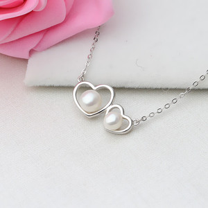 Collar de Perlas Pequeñas en Forma de Corazón Doble de Plata S925 Hecho a Mano con Cadena y Accesorios 408 - Product Image 2