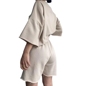 Women's 2025 <b>Summer</b> Casual Polyester Two-Piece Set Solid Color Half-Sleeved Neck Loose Rope Shorts Button Pattern <b>Decoration</b> - Product Image 5