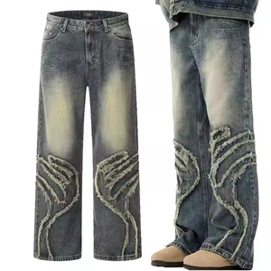 Jean large en denim déchiré taille haute coupe ample en coton délavé style streetwear pour homme – Collection automne - Product Image 1