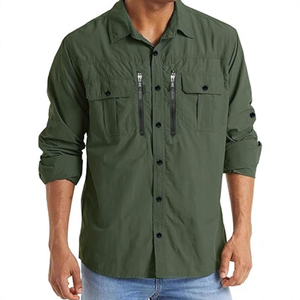 Camisa de trabajo de manga corta para hombre, talla grande, de algodón, con botones, cuello redondo, dos bolsillos, uniforme. - Product Image 2