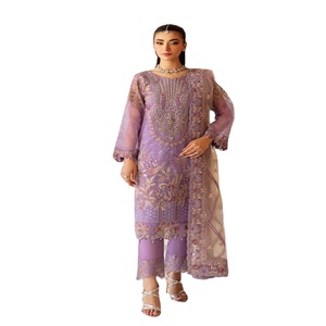 <b>Eid</b> <b>Dresses</b> Heavy Party <b>Dresses</b> for Women with Embroidered Organza Three Piece Punjabi Suits by Ramsha Vol M-12 Long Maxi Frock - Product Image 1