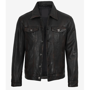 2026 OEM Best Trending Original Black Cowhide Leather Jacket For Men's Front Pockets High Quality Low MOQ Winter Fashion Jackets - Product Image 6